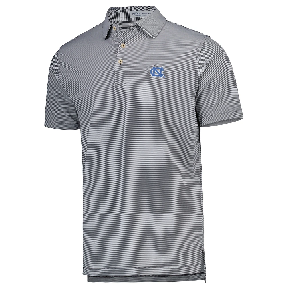 Men's Peter Millar Black North Carolina Tar Heels Jubilee Striped Performance Jersey Polo