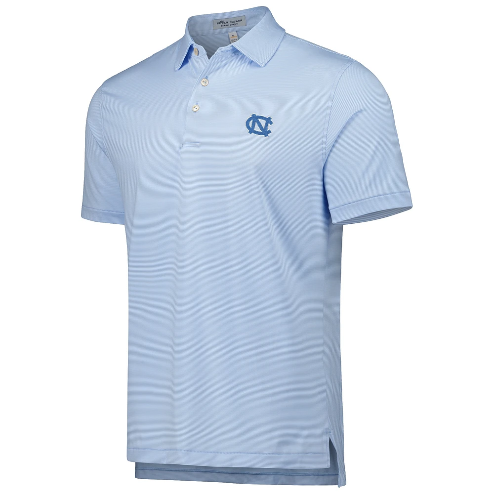 Men's Peter Millar Light Blue North Carolina Tar Heels Jubilee Striped Performance Jersey Polo