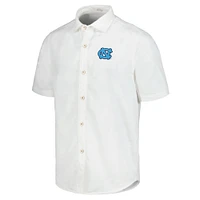 Men's Tommy Bahama White North Carolina Tar Heels Coconut Point Palm Vista IslandZone Camp Button-Up Shirt