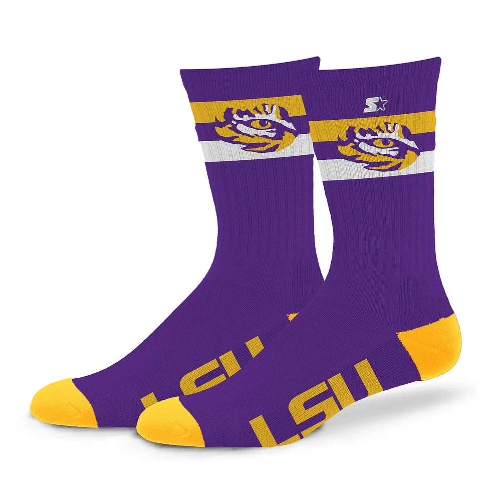 Unisex Starter LSU Tigers Team Color Two-Stripe Crew Socks