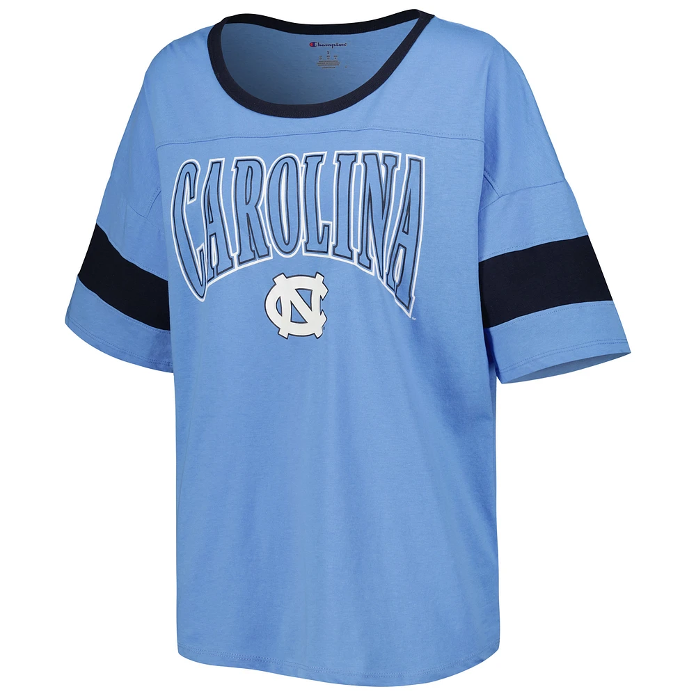 Women's Champion Carolina Blue North Carolina Tar Heels Jumbo Arch Striped Half-Sleeve T-Shirt