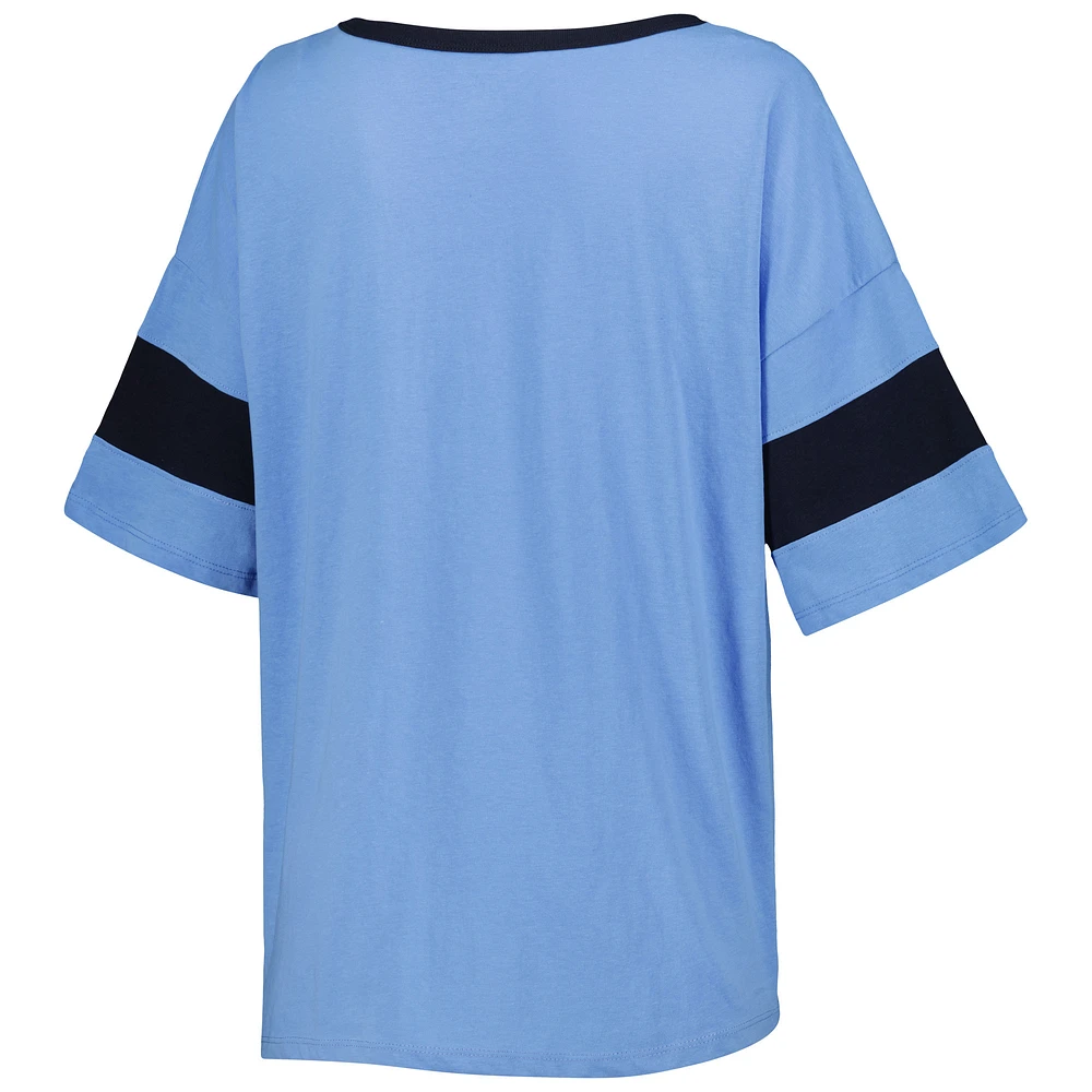 Women's Champion Carolina Blue North Carolina Tar Heels Jumbo Arch Striped Half-Sleeve T-Shirt