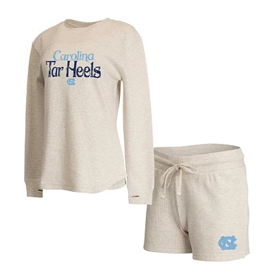 Ensemble t-shirt à manches longues et short en tissu gaufré pour femme Concepts Sport Cream North Carolina Tar Heels