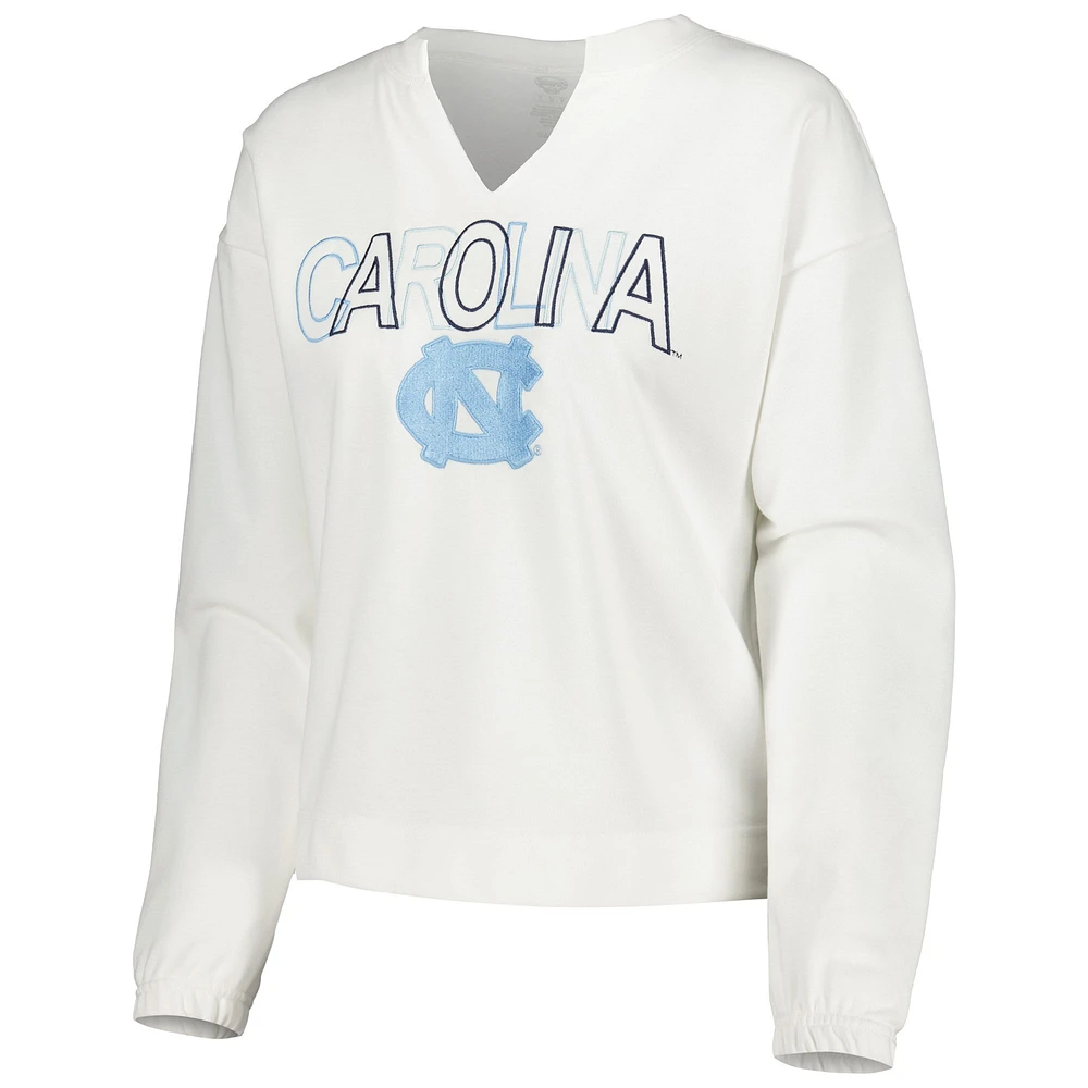 Women's Concepts Sport  White North Carolina Tar Heels Sunray Notch Neck Long Sleeve T-Shirt & Shorts Set