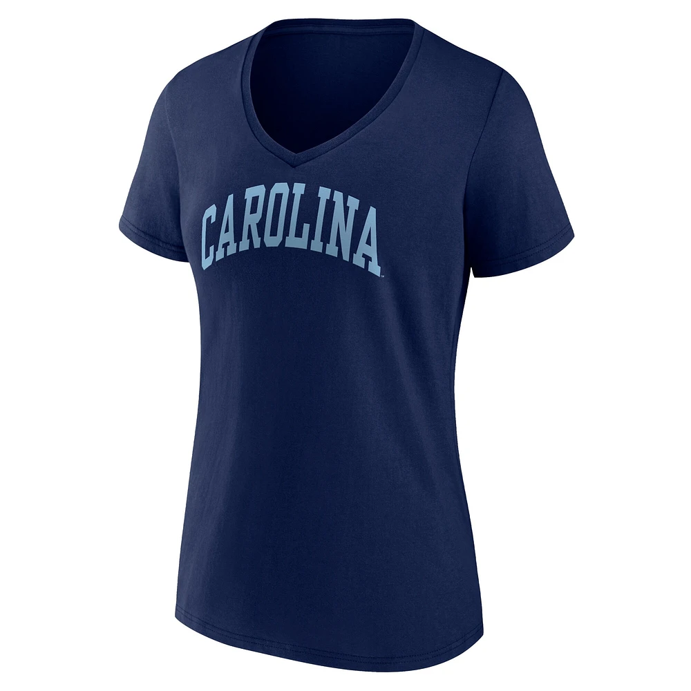 Women's Fanatics Navy North Carolina Tar Heels Basic Arch V-Neck T-Shirt