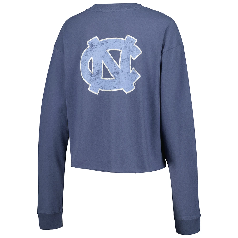 Women's League Collegiate Wear Navy North Carolina Tar Heels Clothesline Midi Long Sleeve Cropped T-Shirt