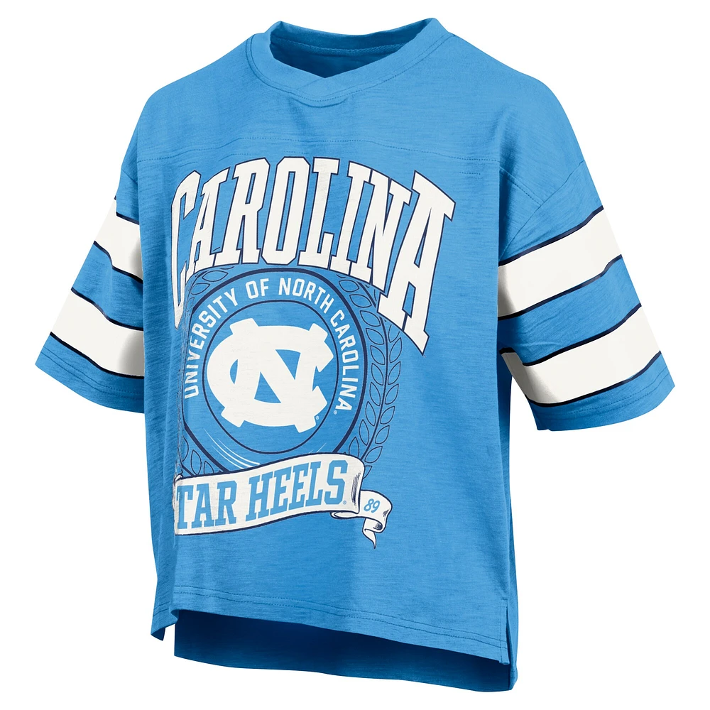Women's Pressbox Carolina Blue North Tar Heels Emily Sleeve Stripe Slub T-Shirt