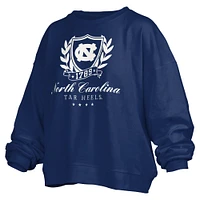 Women's Pressbox Navy North Carolina Tar Heels Big Aug Script Janice Oversized Pullover Sweatshirt