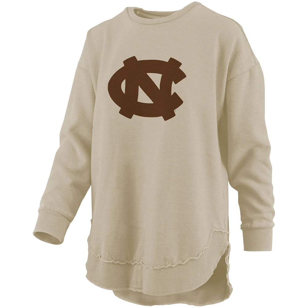 Women's Pressbox Tan North Carolina Tar Heels Poncho Fleece Pullover Sweatshirt