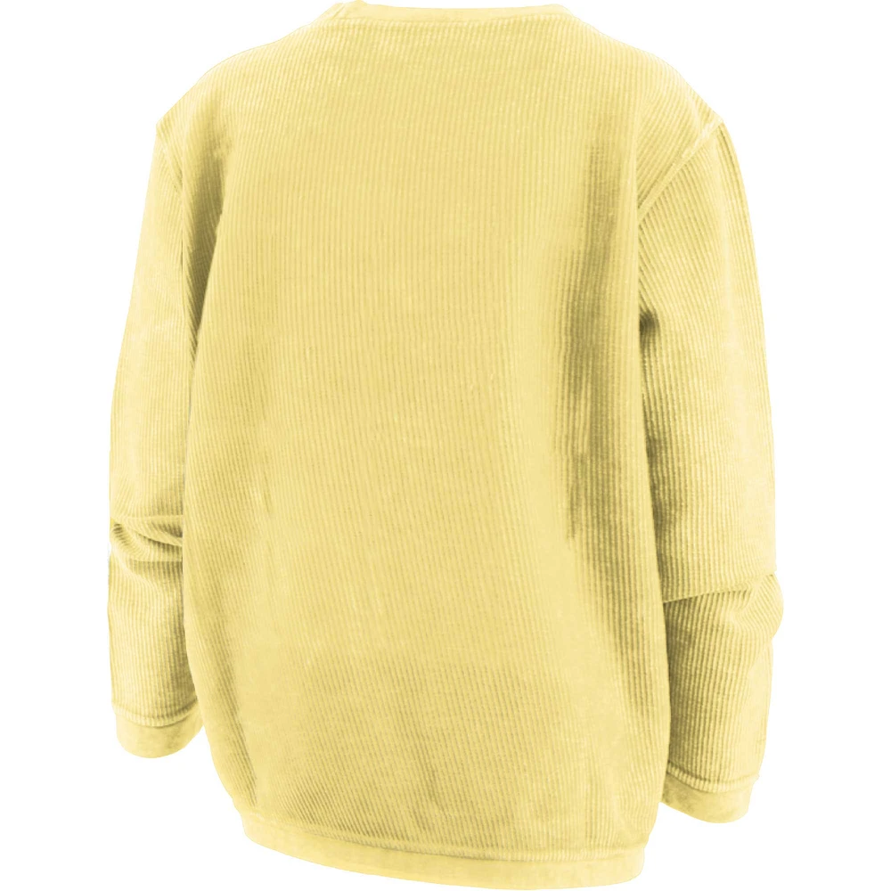 Women's Pressbox Yellow North Carolina Tar Heels Comfy Cord Bar Print Pullover Sweatshirt