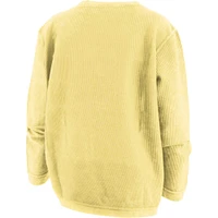 Women's Pressbox Yellow North Carolina Tar Heels Comfy Cord Bar Print Pullover Sweatshirt