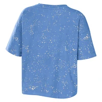 Women's WEAR by Erin Andrews Carolina Blue North Tar Heels Bleach Wash Splatter Cropped Notch Neck T-Shirt
