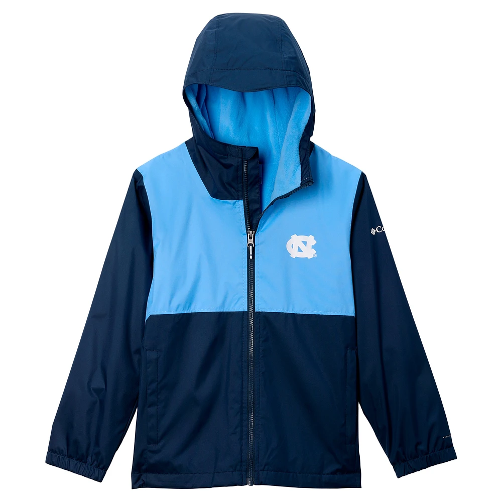Youth Columbia  Navy North Carolina Tar Heels Rainy Fields Lined Hoodie Full-Zip Jacket
