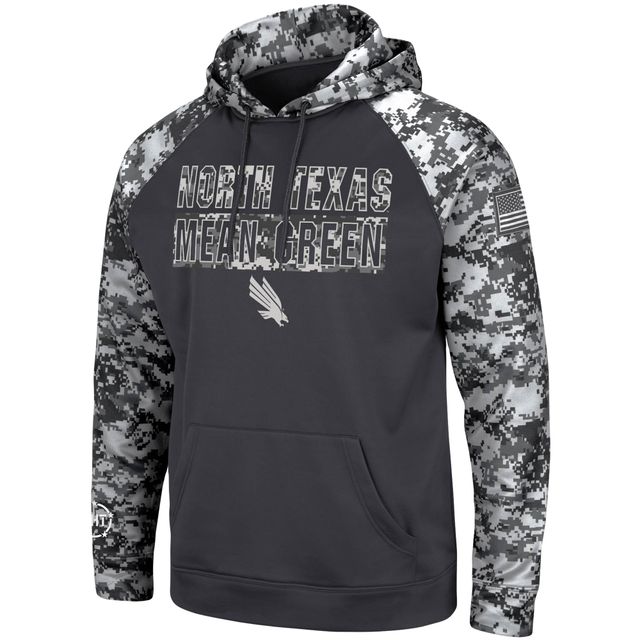 Colosseum Charcoal North Texas Mean Green OHT Military Appreciation Digital Camo Sweat à capuche pour homme