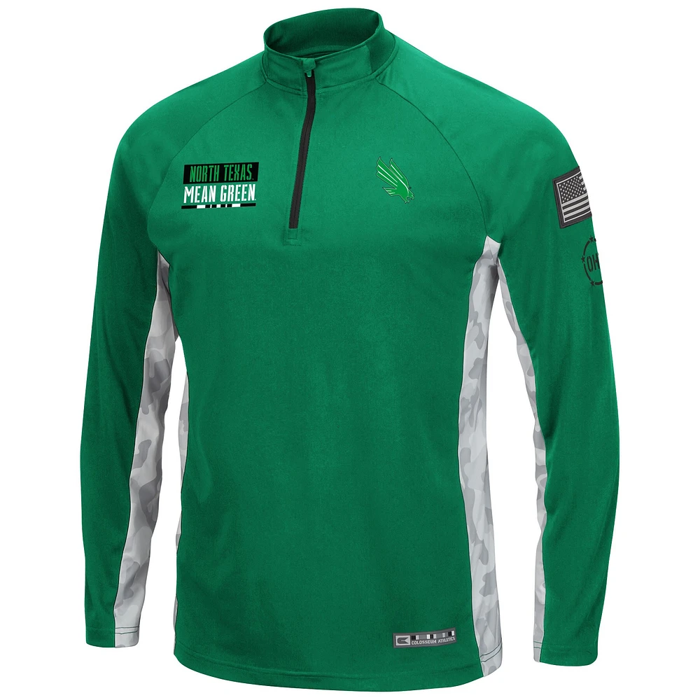 Colosseum Green/Camo North Texas Mean Green OHT Military Appreciation Snow Cruise Raglan Quarter-Zip Top pour homme