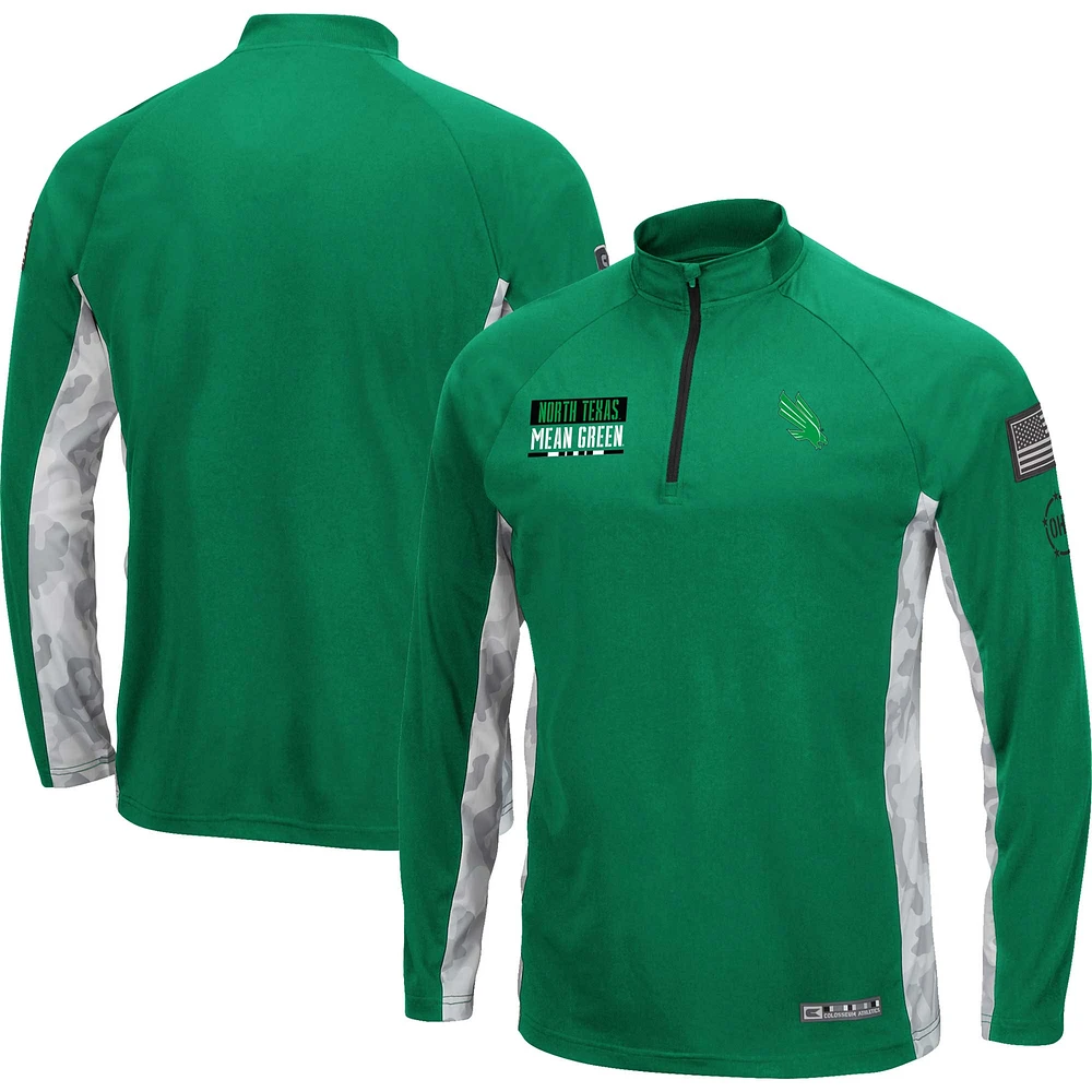 Colosseum Green/Camo North Texas Mean Green OHT Military Appreciation Snow Cruise Raglan Quarter-Zip Top pour homme