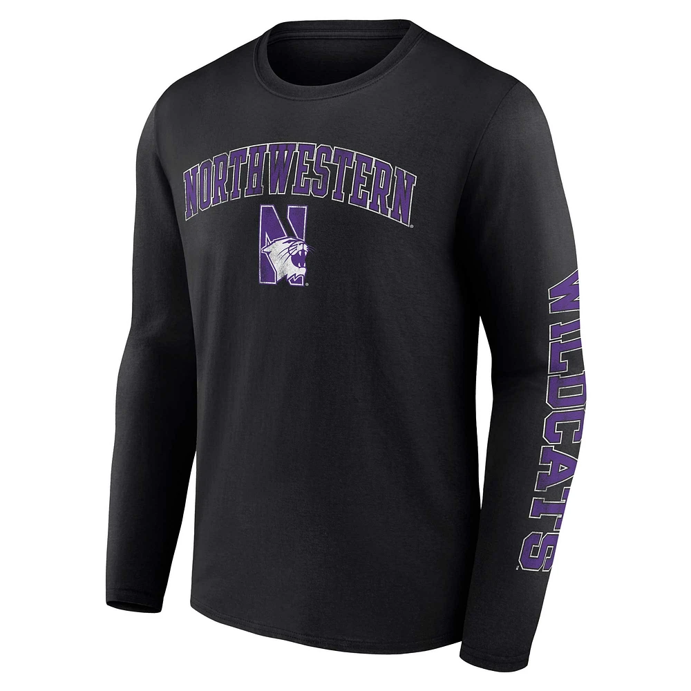 Men's Fanatics Black Northwestern Wildcats Distressed Arch Over Logo Long Sleeve T-Shirt
