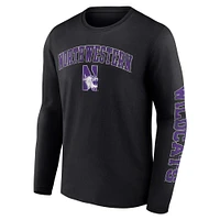Men's Fanatics Black Northwestern Wildcats Distressed Arch Over Logo Long Sleeve T-Shirt