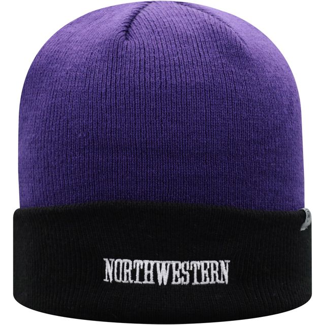 Bonnet en tricot à revers 2 tons Northwestern Wildcats Core Top of the World violet/noir pour homme