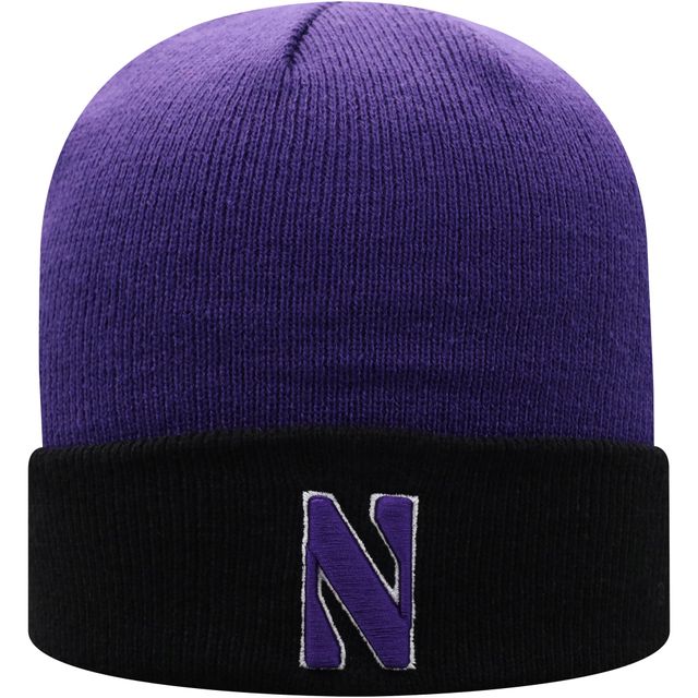 Bonnet en tricot à revers 2 tons Northwestern Wildcats Core Top of the World violet/noir pour homme