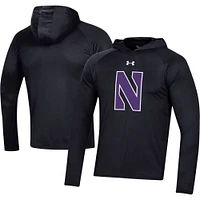 Men's Under Armour  Black Northwestern Wildcats School Logo Raglan Long Sleeve Hoodie Performance T-Shirt