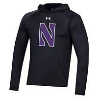 Men's Under Armour  Black Northwestern Wildcats School Logo Raglan Long Sleeve Hoodie Performance T-Shirt