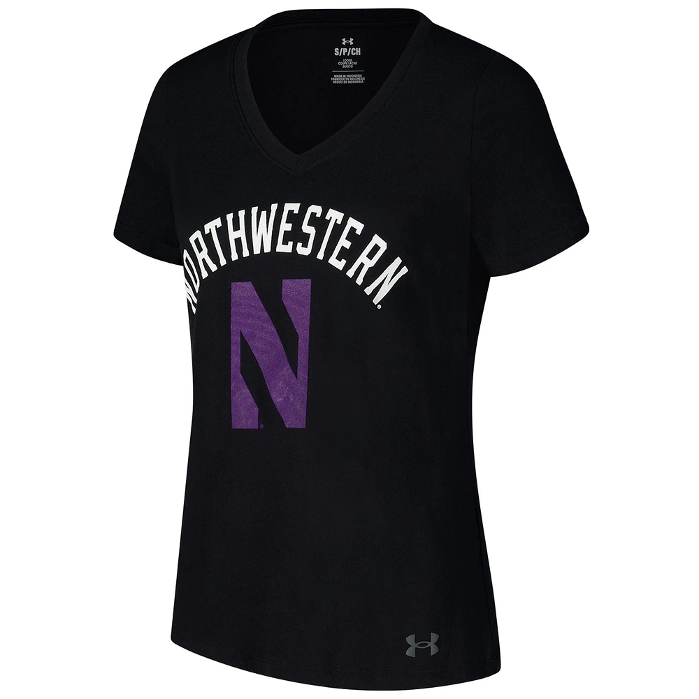 Women's Under Armour Black Northwestern Wildcats Logo V-Neck T-Shirt