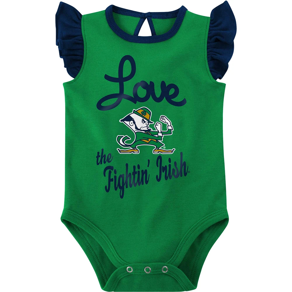 Girls Newborn & Infant Navy/Green Notre Dame Fighting Irish Spread the Love 2-Pack Bodysuit Set