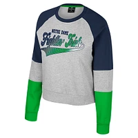 Girls Youth Colosseum Heather Gray Notre Dame Fighting Irish Katinka Rhinestone Pullover Sweatshirt