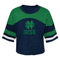 Girls Youth Navy Notre Dame Fighting Irish Sunday Friday Sleeve Stripe Jersey T-Shirt