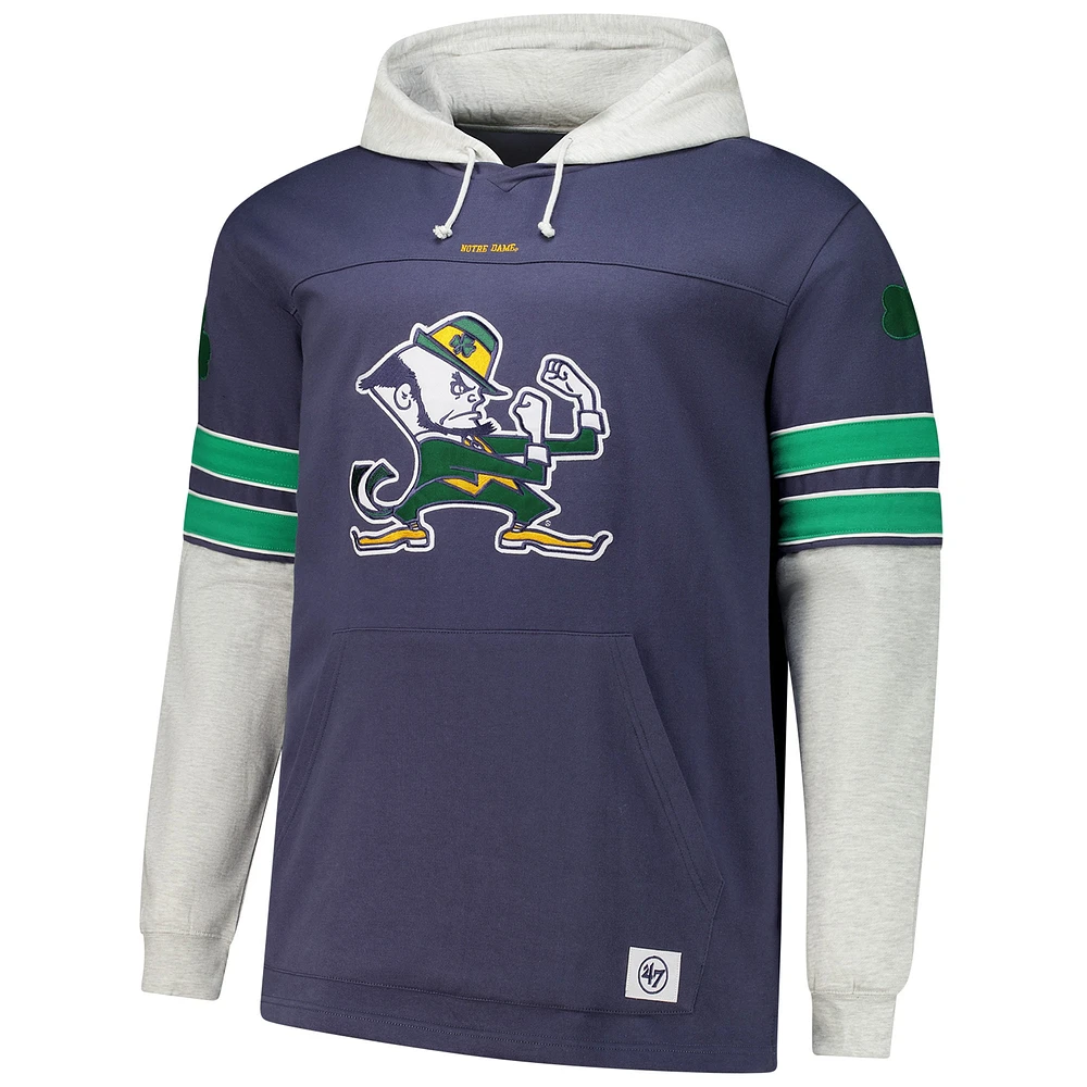 Men's '47 Navy Notre Dame Fighting Irish Big & Tall Blitz Lacer Pullover Hoodie