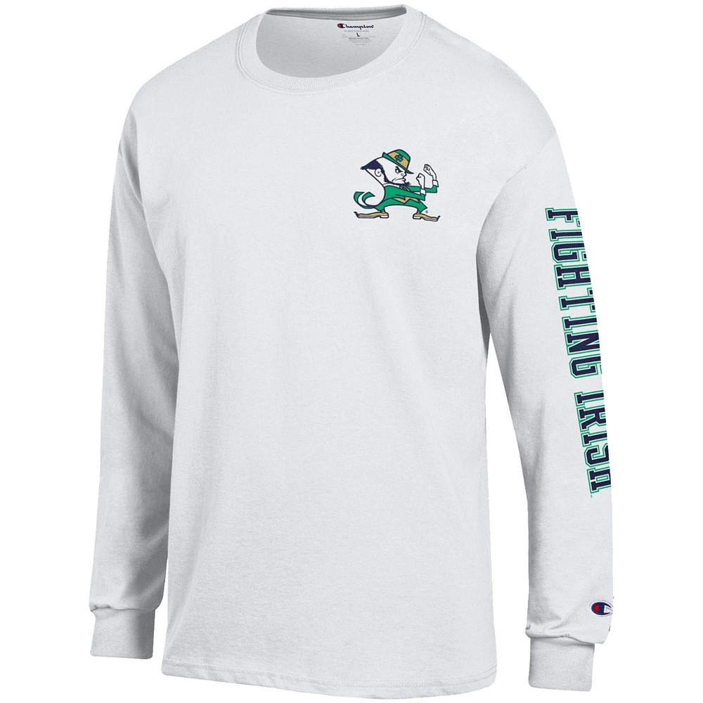Men's Champion White Notre Dame Fighting Irish Team Stack 3-Hit Long Sleeve T-Shirt