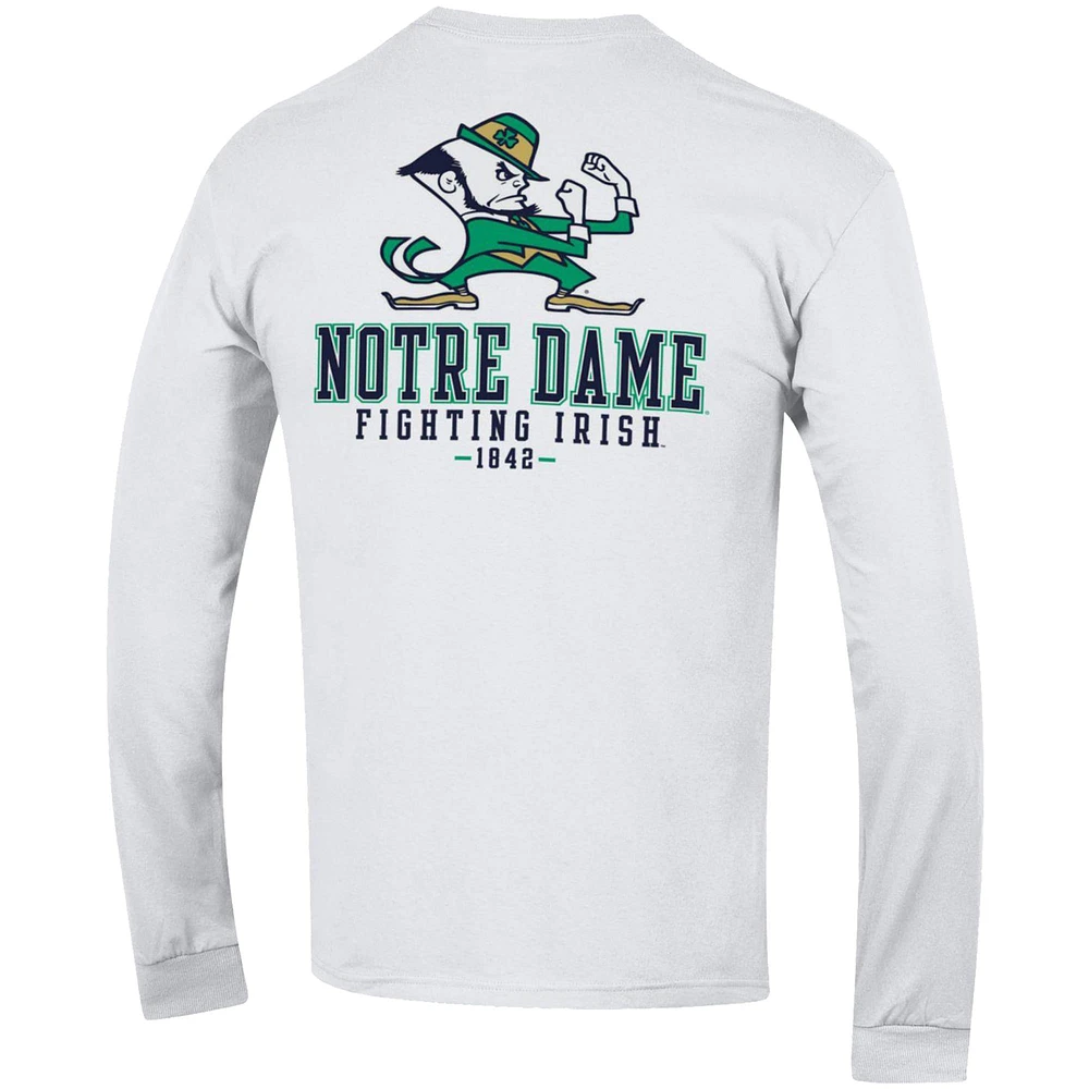 Men's Champion White Notre Dame Fighting Irish Team Stack 3-Hit Long Sleeve T-Shirt