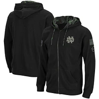 Men's Colosseum Black Notre Dame Fighting Irish OHT Slim Fit Lightweight Waffle Full-Zip Hoodie