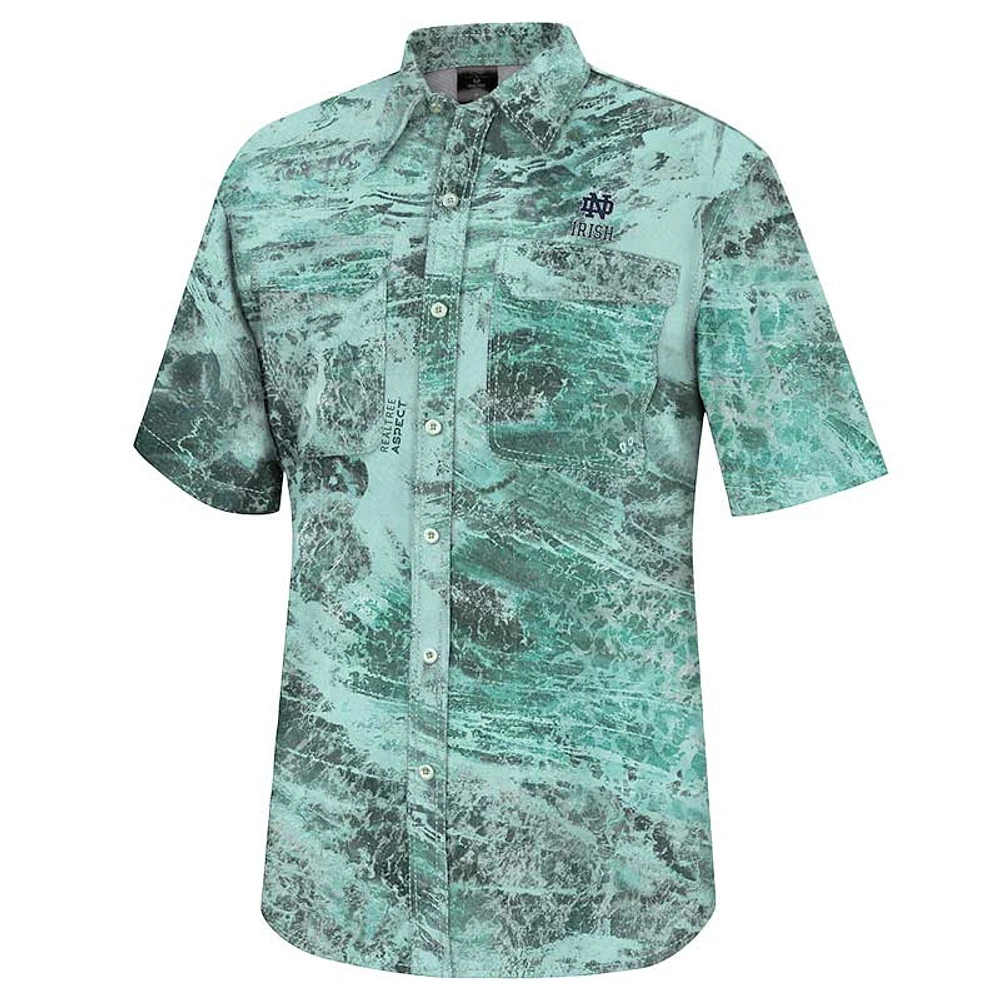 Men's Colosseum  Green Notre Dame Fighting Irish Realtree Aspect Charter Full-Button Fishing Shirt