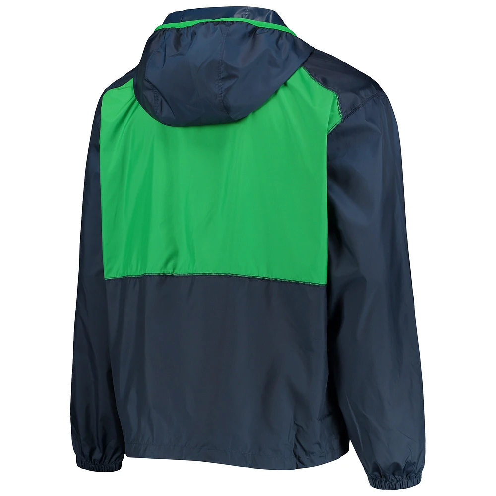 Men's Columbia Navy/Green Notre Dame Fighting Irish Flash Forward Hoodie Full-Zip Lightweight Windbreaker