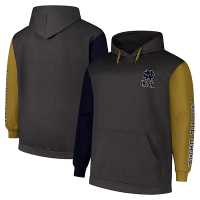 Sweat à capuche manches contrastées pour hommes Fanatics Charcoal Notre Dame Fighting Irish Big & Tall