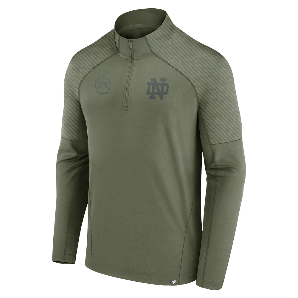 Men's Fanatics Olive Notre Dame Fighting Irish OHT Military Appreciation Titan Raglan Quarter-Zip Jacket