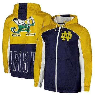 Coupe-vent entièrement zippé de qualité supérieure Mitchell & Ness pour homme, bleu marine, Fighting Irish Notre Dame