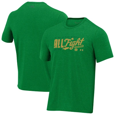 T-shirt tri-blend vert Kelly Green de Under Armour pour homme, Notre Dame Fighting Irish 2024, Wear All Fight