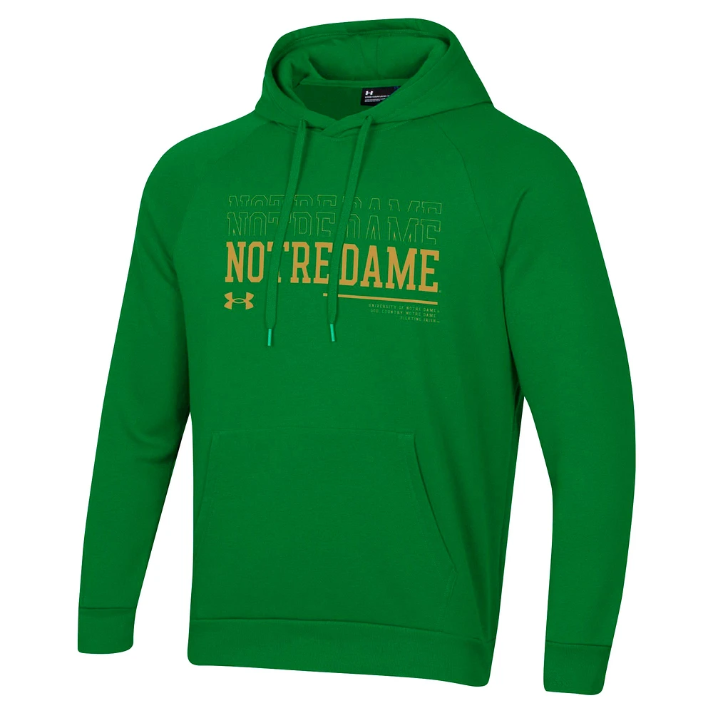 Men's Under Armour Kelly Green Notre Dame Fighting Irish 2024 Sideline Wordmark Rival Pullover Hoodie