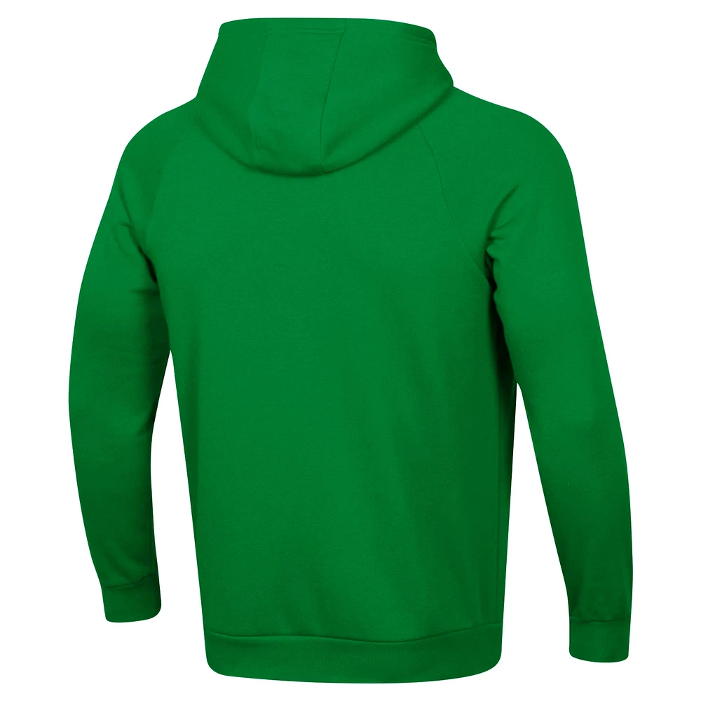 Men's Under Armour Kelly Green Notre Dame Fighting Irish 2024 Sideline Wordmark Rival Pullover Hoodie