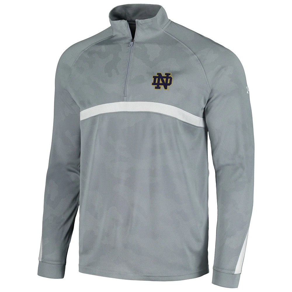 Men's Under Armour Steel Notre Dame Fighting Irish Game Day Camo Raglan Quarter-Zip Top