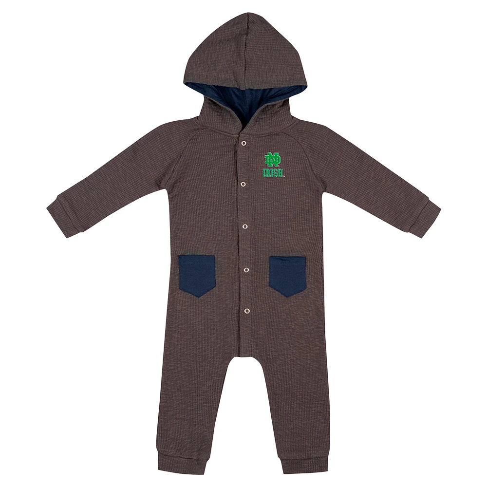 Newborn & Infant Colosseum Charcoal Notre Dame Fighting Irish Zando-Zan Waffle Full-Snap Hooded Romper