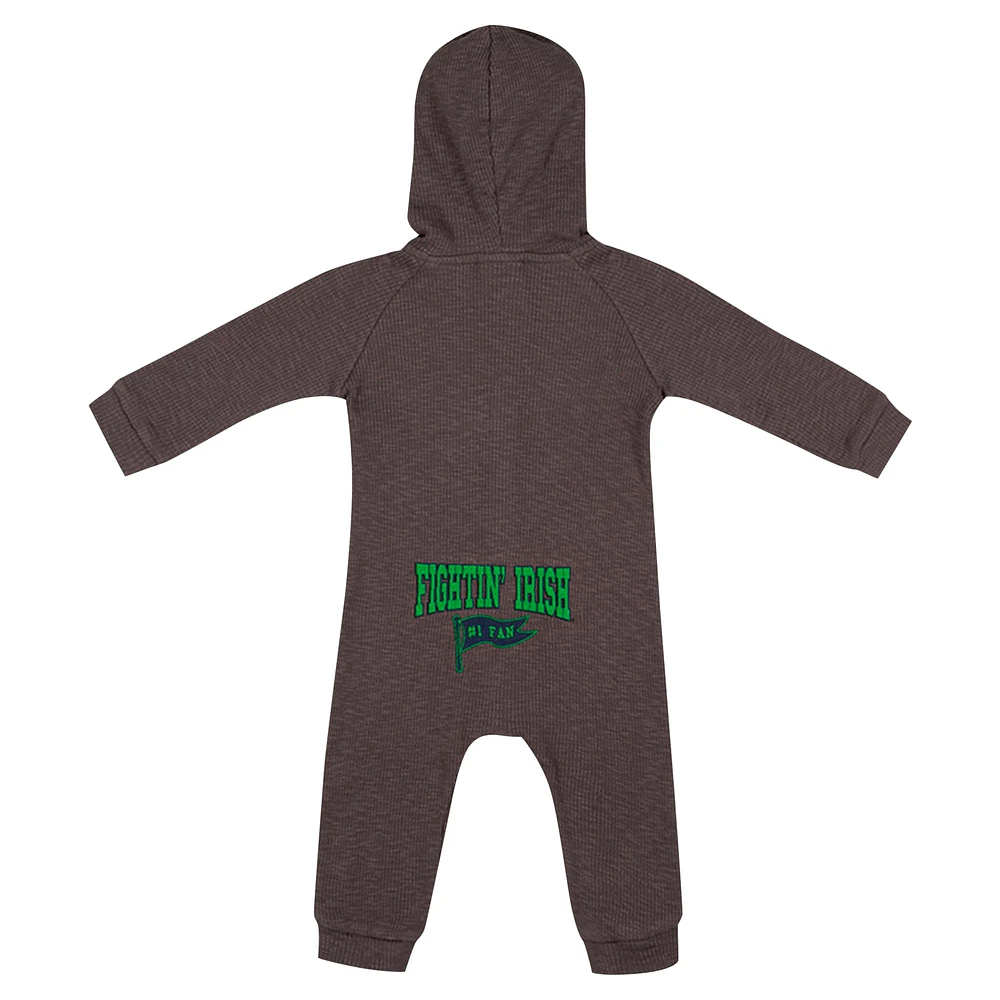 Newborn & Infant Colosseum Charcoal Notre Dame Fighting Irish Zando-Zan Waffle Full-Snap Hooded Romper