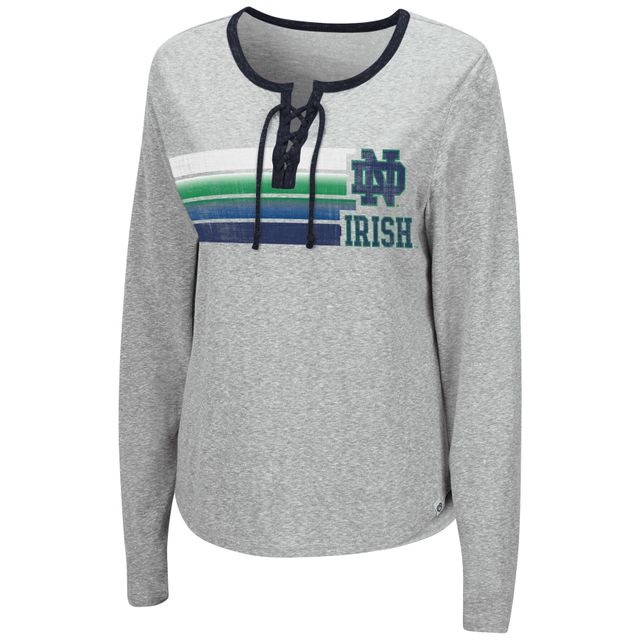 Colisée gris chiné Notre Dame Fighting Irish Sundial Tri-Blend T-shirt à lacets manches longues pour femmes