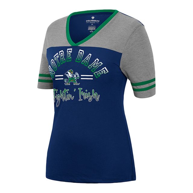 T-shirt à encolure en V pour femme Colosseum Navy/Heathered Grey Notre Dame Fighting Irish There You Are