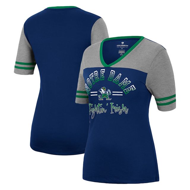 T-shirt à encolure en V pour femme Colosseum Navy/Heathered Grey Notre Dame Fighting Irish There You Are