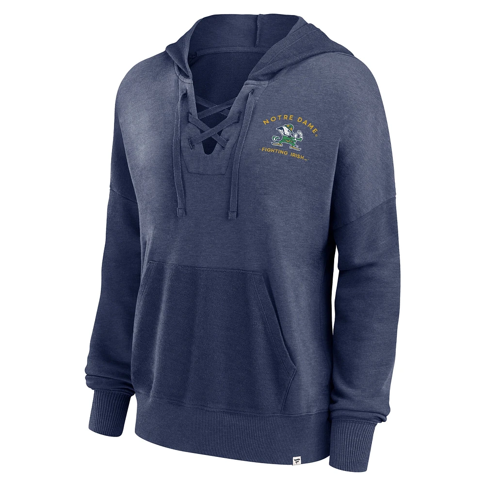 Women's Fanatics Heather Navy Notre Dame Fighting Irish Campus Lace-Up Pullover Hoodie