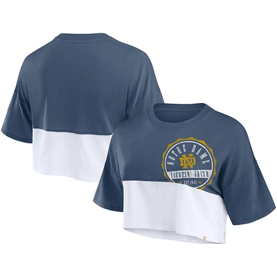 T-shirt court fanatiques pour femmes, bleu marine/blanc, Notre Dame Fighting Irish, badge surdimensionné, color block